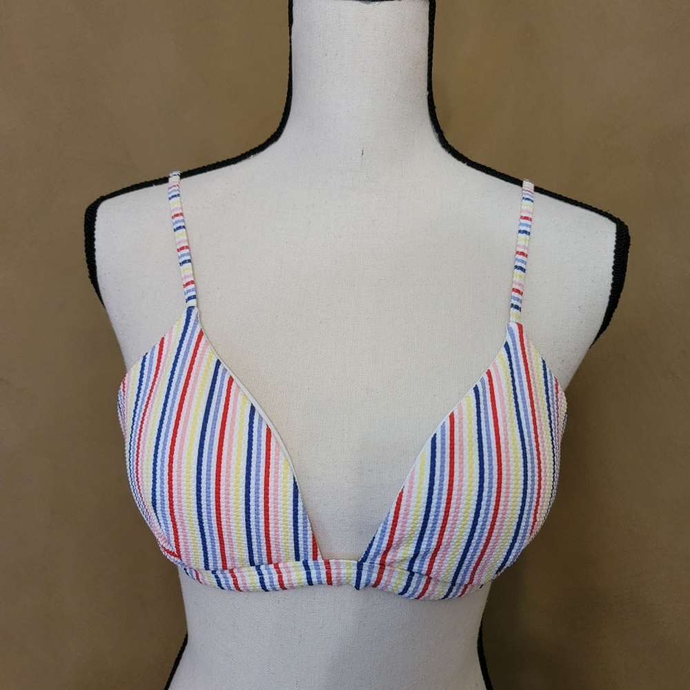 Onia Danni Rainbow Seersucker Bikini Top